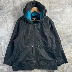 Susan Graver black rain jacket Windbreaker with blue lining Woman's Size XL